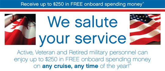 Cruise Deals for Veterans up to $250 FREE Onboard Credit