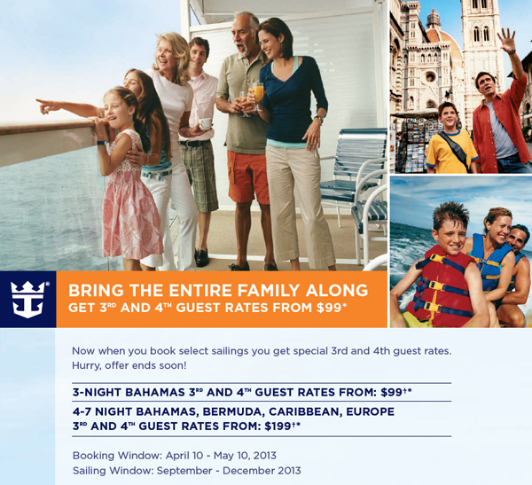 Royal Caribbean Offers 3rd and 4th Guest for $99